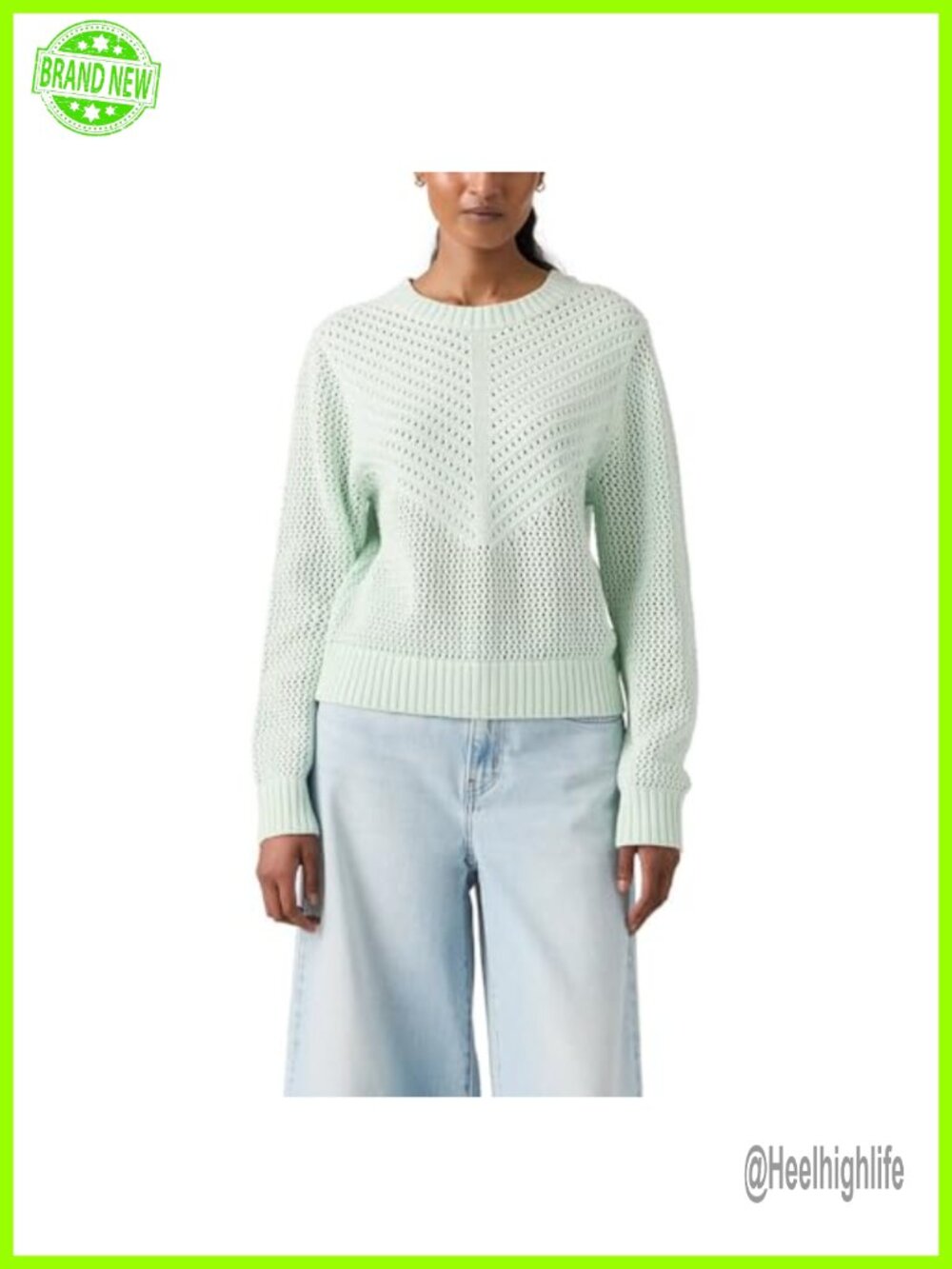 Long Sleeve Crochet Pullover Sweater Crew Neck Raglan Standard Fit